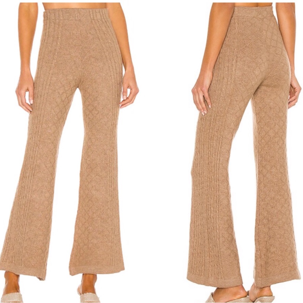 Tach Clothing Agafia Knit Pants Beige Wool Blend Wide Leg Sweater